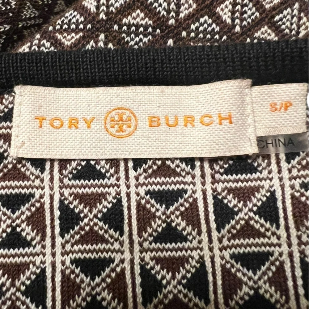 Tory Burch - Brown & Black Diamond Knit Dress W/ Black Trim Size Small Petite
